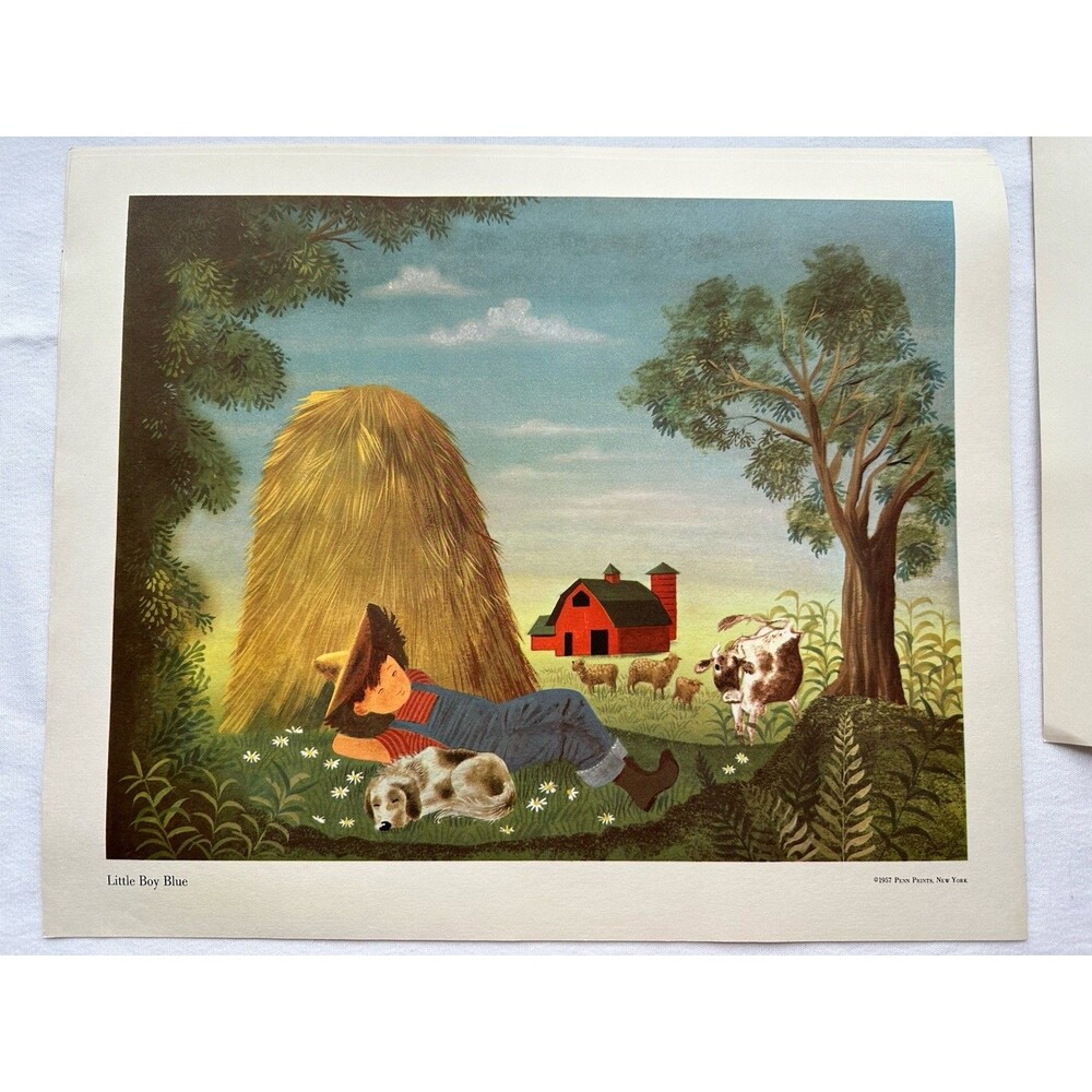 Vintage Nursery Rhyme Little Boy Blue Art Print 1957 Leonard Weisgard